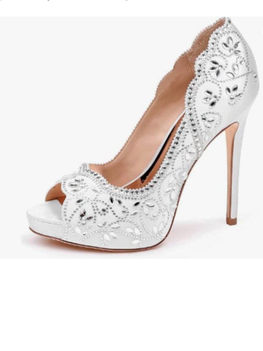 XYD Ivory Peep Toe Platform Rhinestones Studded Satin Stiletto Heel Bridal Pumps